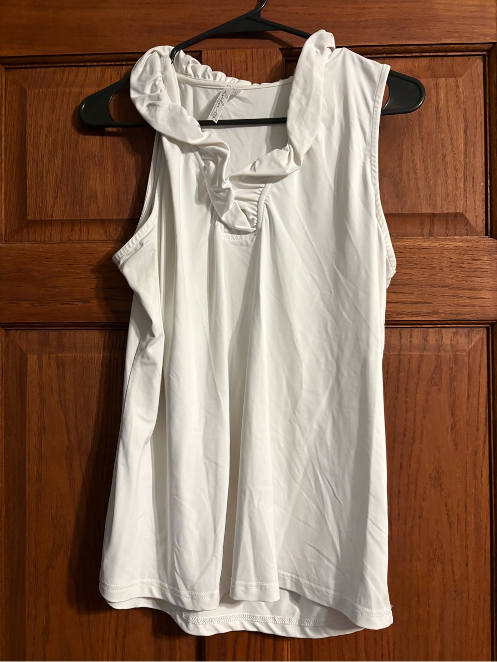 Lulu-B White Ruffle Neck Tank Top